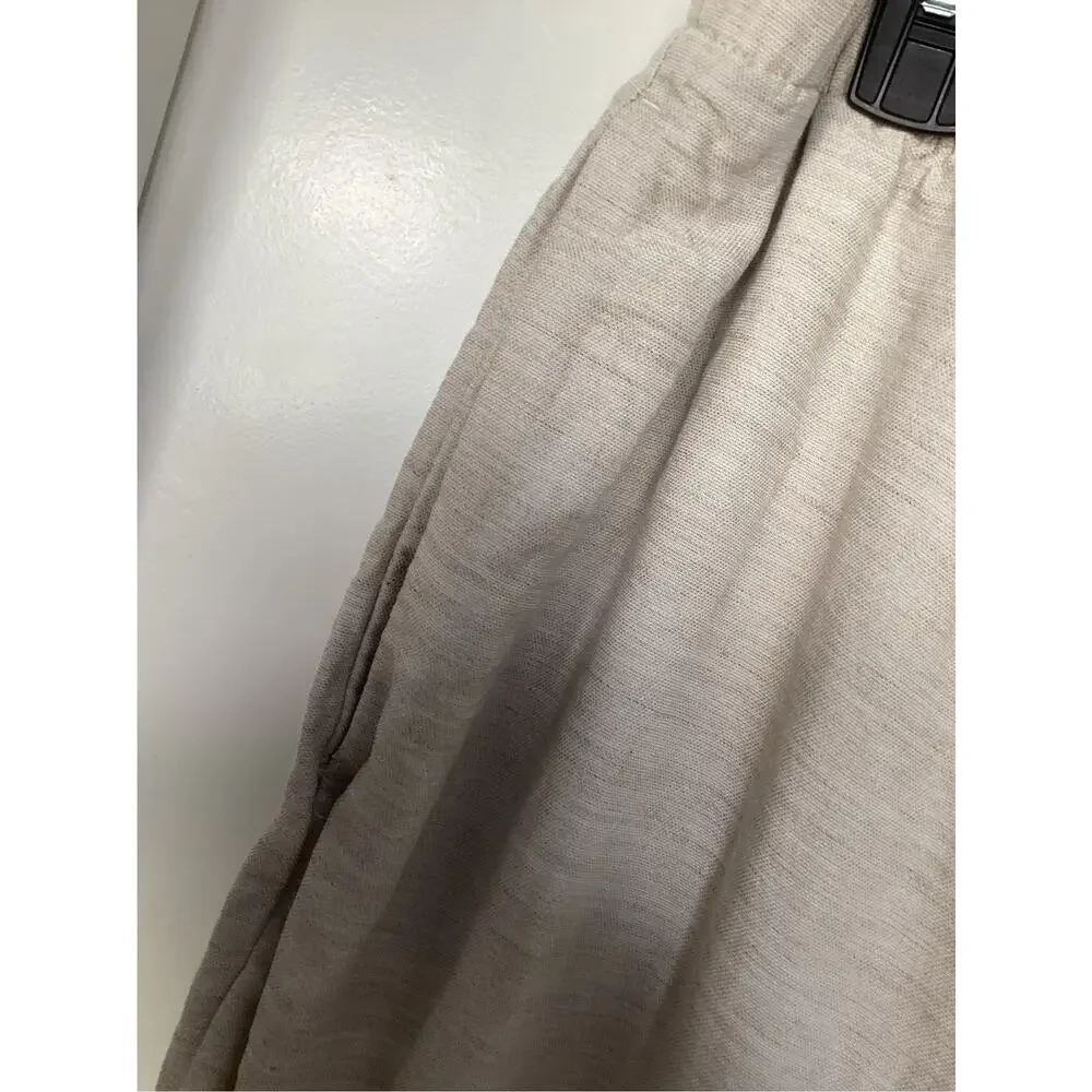 Aritzia Wilfred Women's Linen Wide-Leg Pants Drawstring Summer Beige Size Large